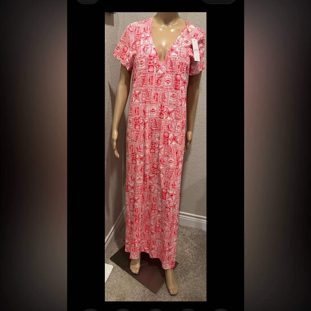 NWT Lilly Pulitzer Mizner red seaside Harbour Printed Pima cotton Maxi Dress